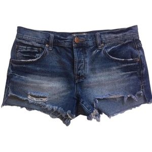 Free People Blue Distressed Button Denim Shorts